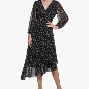 ◼️ Karl Lagerfeld Floral Print Asymmetrical Midi Dress